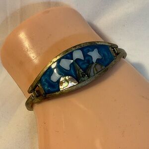 Vintage Alpaca Mexico Inlayed Abalone Shell Blue Bracelet